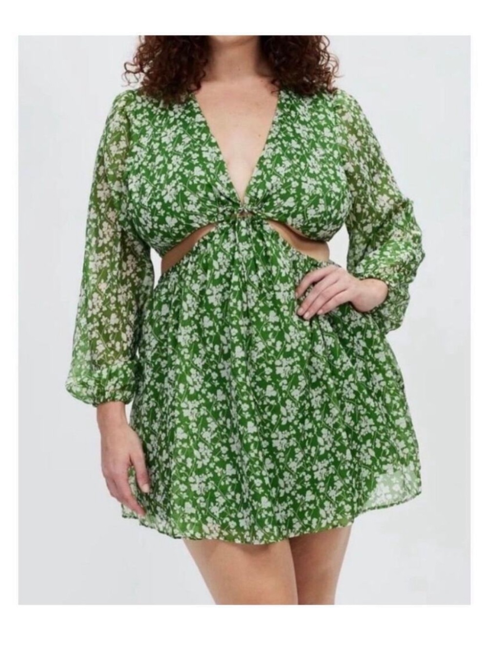 Abercrombie & Fitch Green Floral cut outs long sleeve Dress